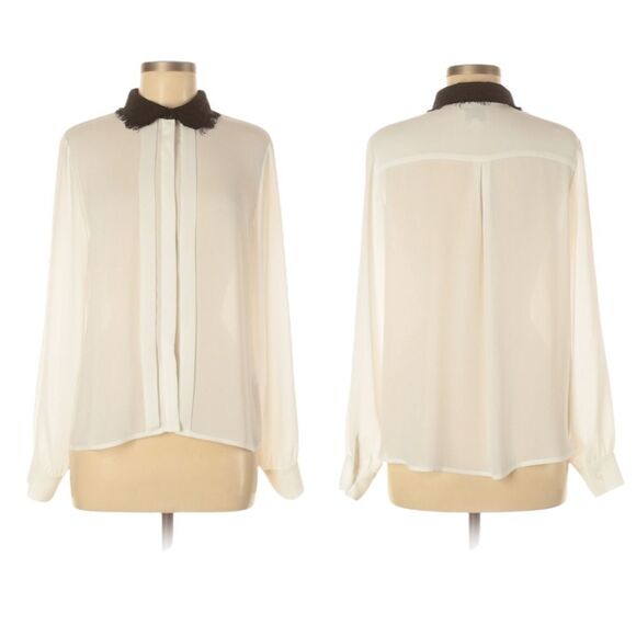 GREYLIN Sheer White Pleated Lace Collar Blouse M - Picture 1 of 8